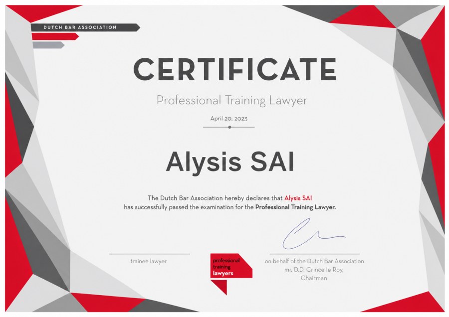 Dutch Bar Association Certificate