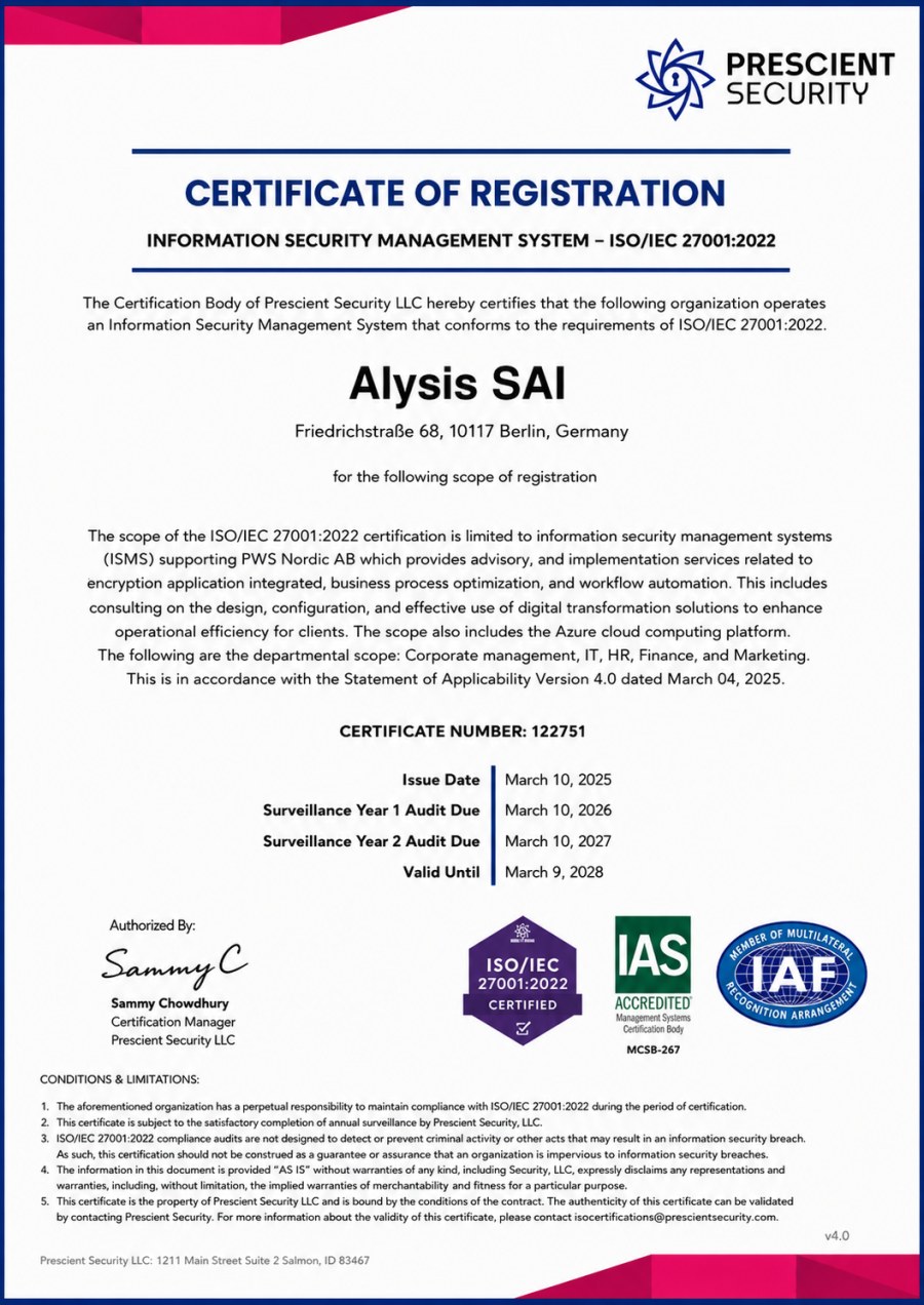 ISO/IEC 27001 Certificate