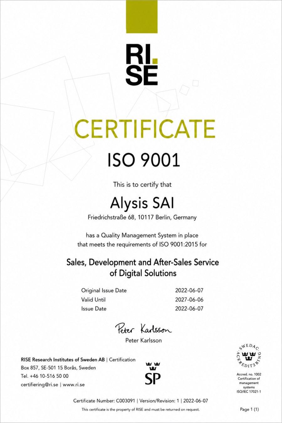 ISO 9001 Certificate